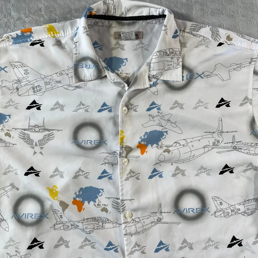 Avirex Shirt Mens XL White Airplane World Map Captain‎ Flying Bomber - Picture 3 of 11